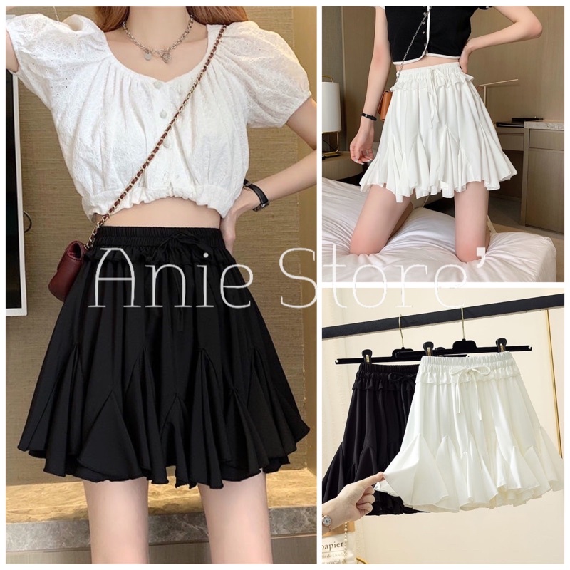 Chân Váy Ngắn Viền Bèo Dây Nơ 🦋 Váy Tenis Nữ Dáng Xòe Eo Chun 2 Màu 🦋