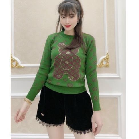 Áo len nữ, áo len gấu nữ cổ tròn họa tiết dễ thương chất len mềm mịn đầy vừa phải len tay bo mặc gọn hàng quảng châu xịn | BigBuy360 - bigbuy360.vn