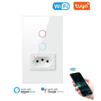Công tắc thông minh wifi Tuya tích hợp ổ cắm thông minh, điều khiển từ xa bằng điện thoại qua app Tuya
