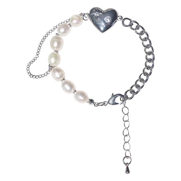 Vòng tay 19A1315 ngọc trai phối hình trái tim thiết kế đơn giản thời trang Hàn Quốc độc đáo dễ phối đồ