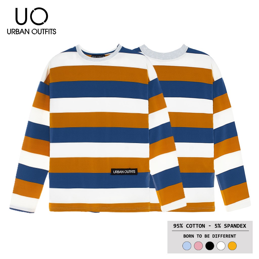 Áo Thun Tay Dài Nữ Nam Form Rộng TDO05 URBAN OUTFITS Kẻ 3 Sọc Ngang 100 Cotton 4 Chiều