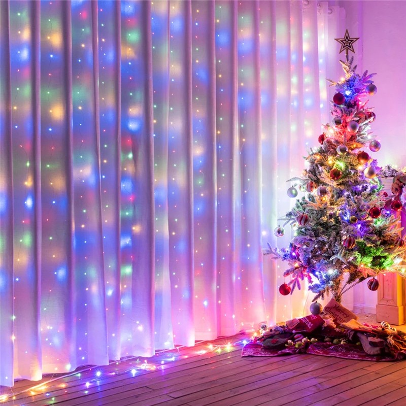 Dây Đèn led Trang Trí Giáng Sinh Có Điều Khiển Từ Xa 8 Chế Độ 3x1m 3x2m 3x3m