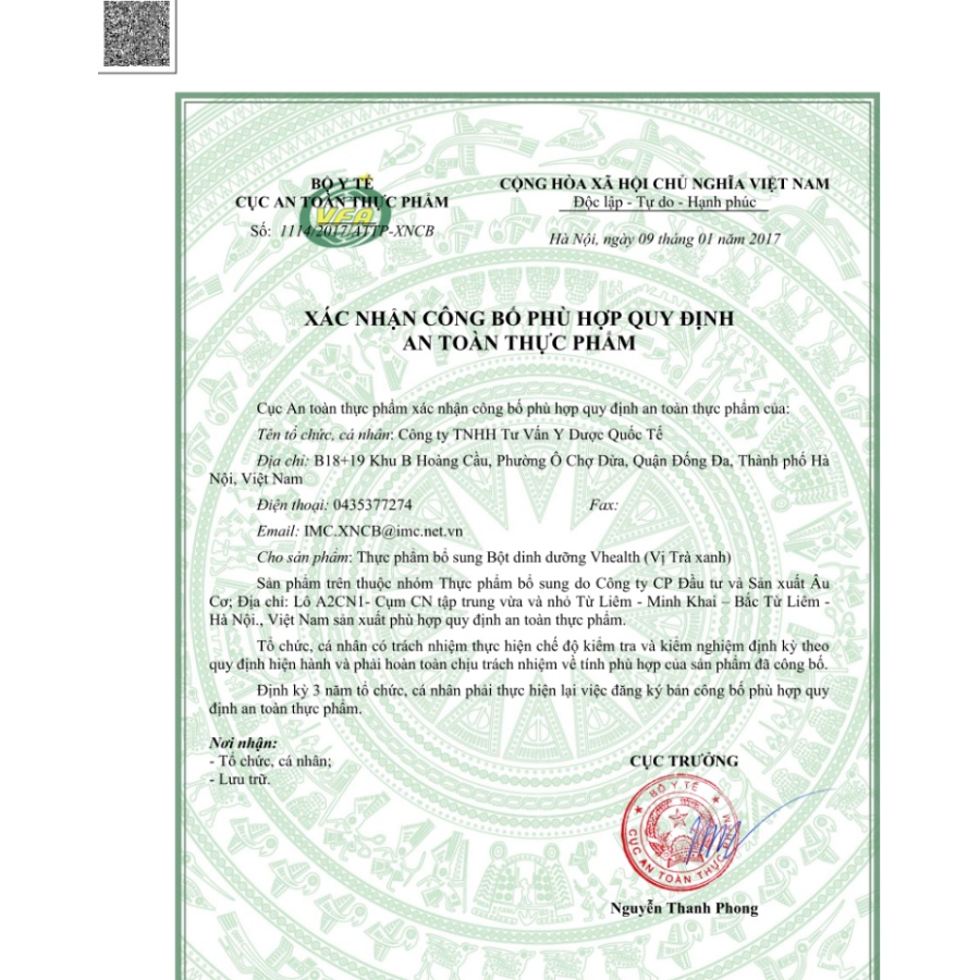 Bữa ăn dinh dưỡng vhealth vị trà xanh vinalink group – 20 gói/hộp – 25 gr/gói