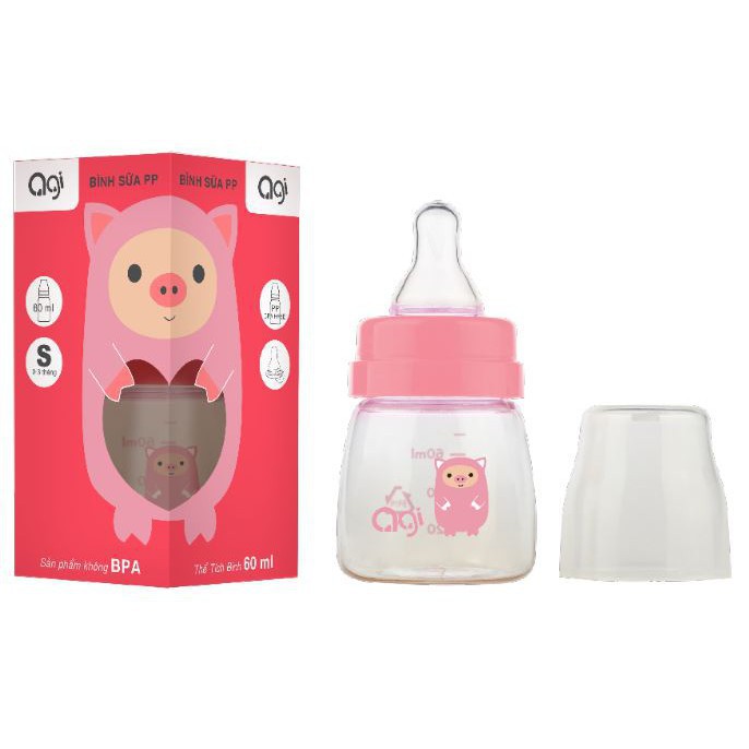 (MẪU MỚI) Bình Sữa cổ hẹp PP không có BPA thiết kế van chống sặc chống đầy hơi AGI Premium 60ML