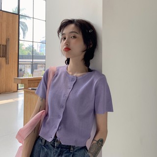 (ORDER) Áo len dệt kim mỏng nhẹ cộc tay dáng ngắn nhiều màu style retro đơn giản