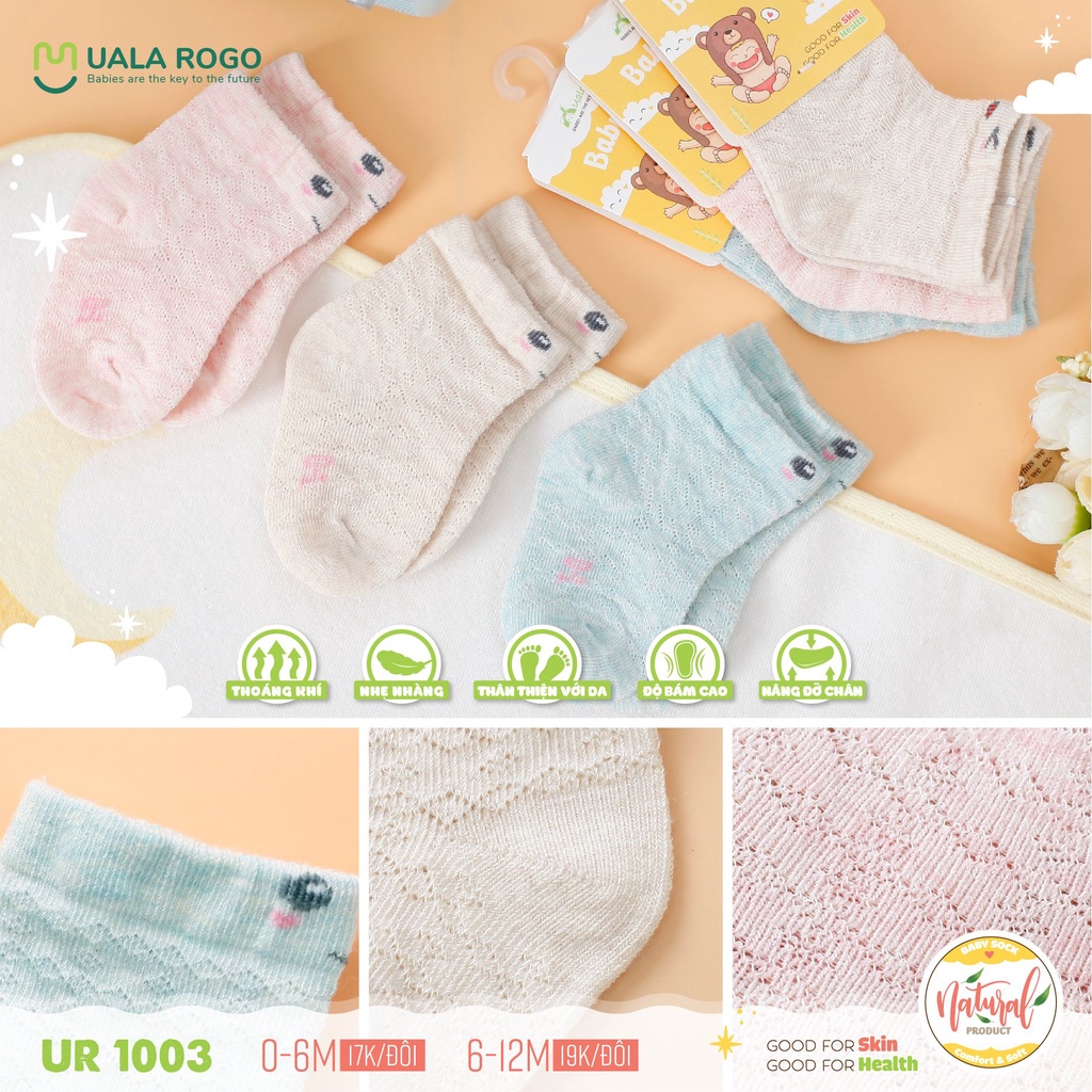 Tất lưới cho bé sơ sinh Uala rogo cotton thấm hút mềm thoáng giữ ấm chân cổ ngắn