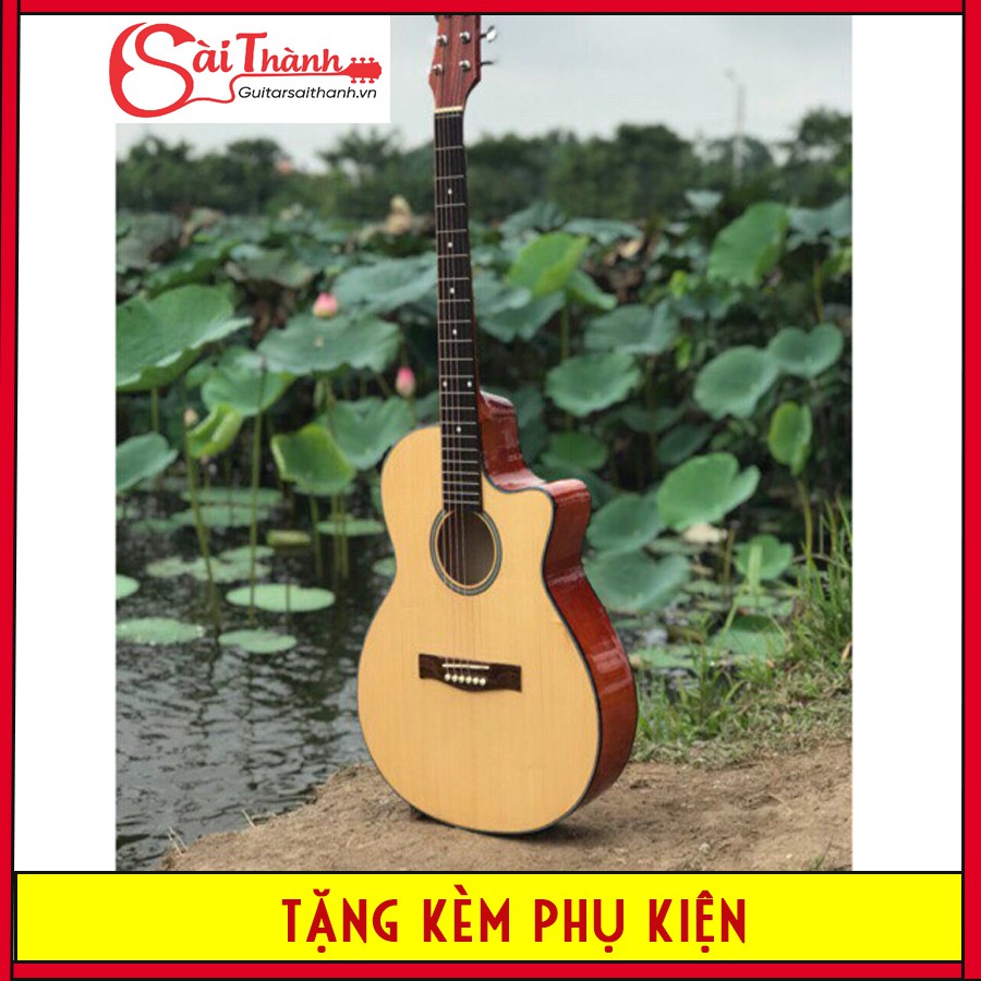 Đàn guitar acoustic+ capo (màu gỗ tự nhiên)