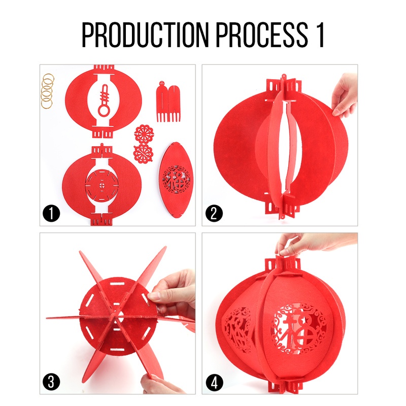 Lồng Đèn Treo Trang Trí Lễ Hội Trung Thu / Chúc May Mắn Bằng Vải Không Dệt Màu Đỏ DIY