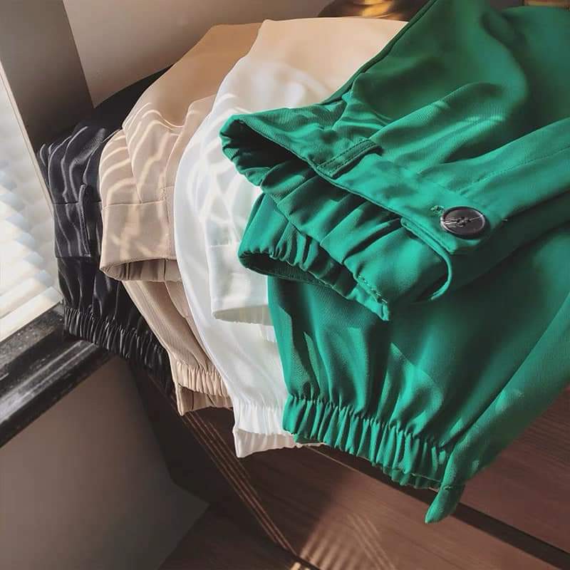 Quần baggy nữ bo gấu chun cao thấp