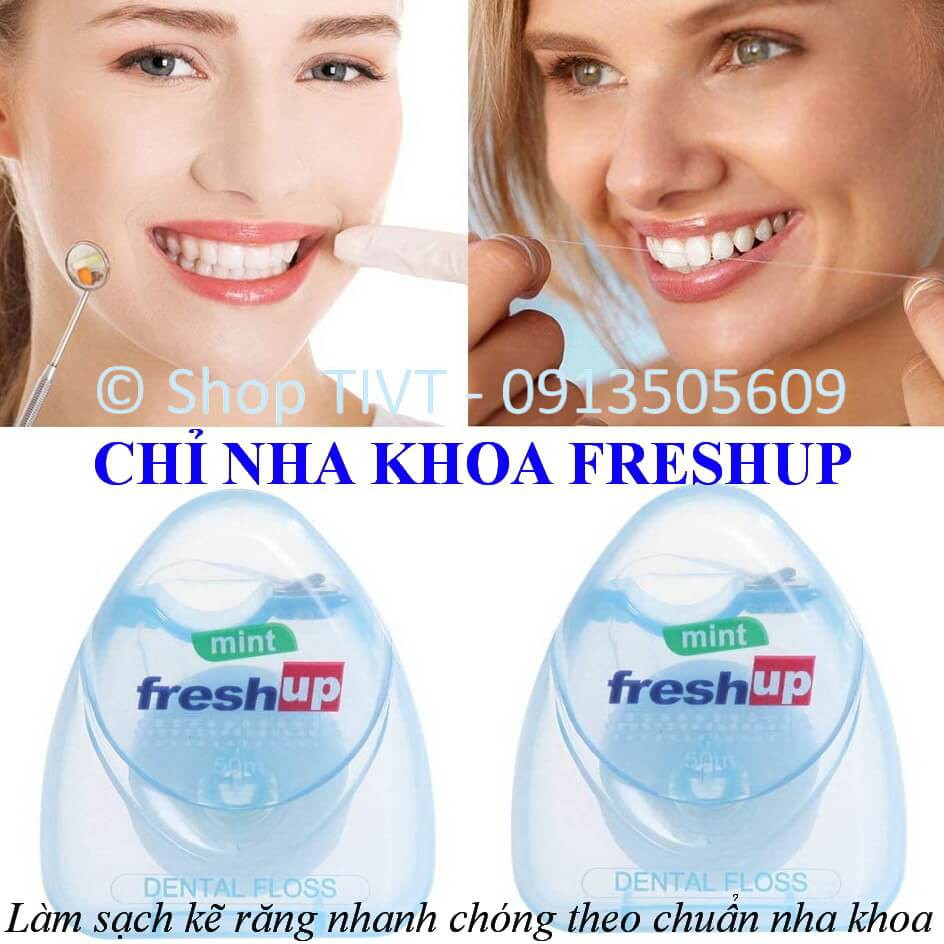 Chỉ nha khoa Fresh Up 50m, hương vị bạc hà, thương hiệu Ý, loại bỏ, làm sạch thức ăn giắt trong khe kẽ răng-TIVT