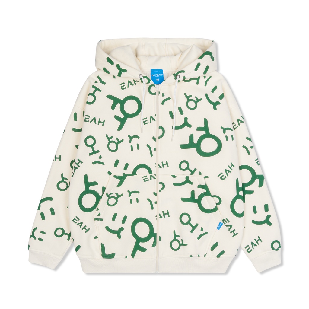 Áo Hoodie Zip 2 Lớp Unisex Local Brand OHYEAH LOGO - Kem / Xanh Lá