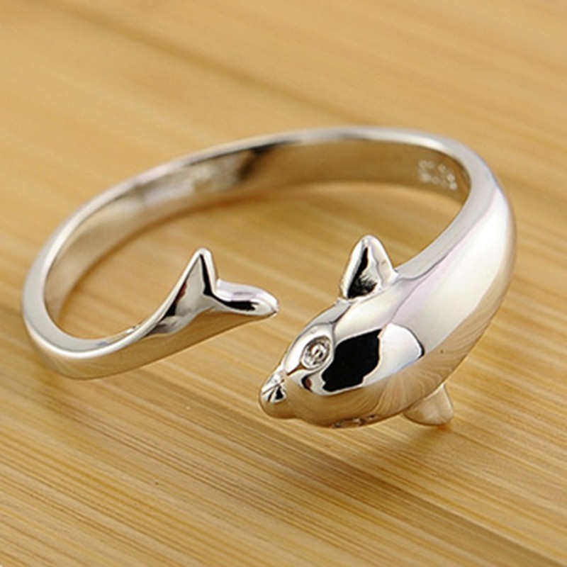 Nhẫn nữ Hình cá heo không đối xứng Cá tính Nhẫn mạ bạc Màu bạc Không phai màu Nhẫn nữ Trang sức NH-02
