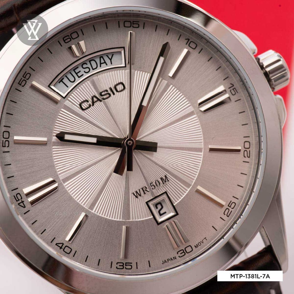 Đồng Hồ Quartz Nam Casio WATCHSTORE MTP-1381L-7AVDF Thiết Kế Kính Khoáng 40mm, Dây Đeo Da Và Vỏ Thép Không Gỉ