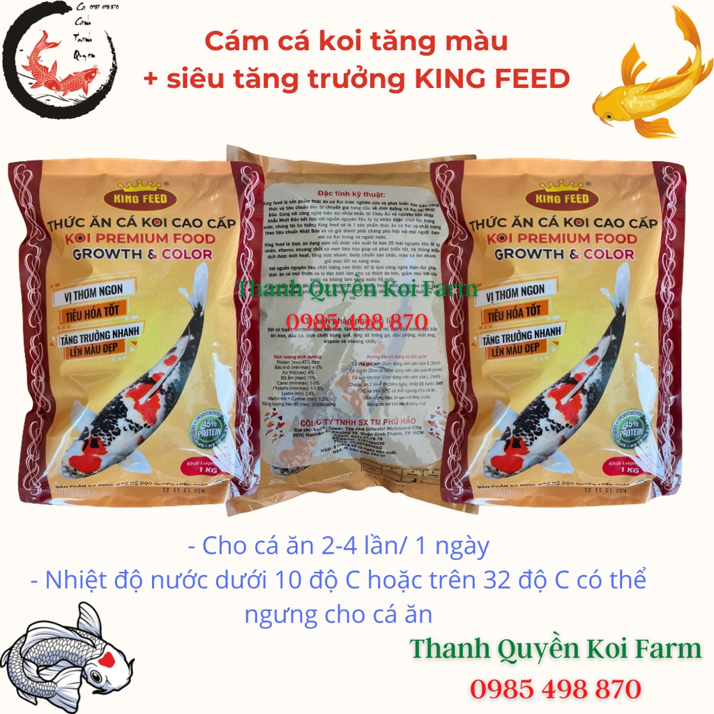 Cám cá koi thức ăn cá koi tăng màu và siêu tăng trưởng KING FEED gói lẻ dùng thử 300G