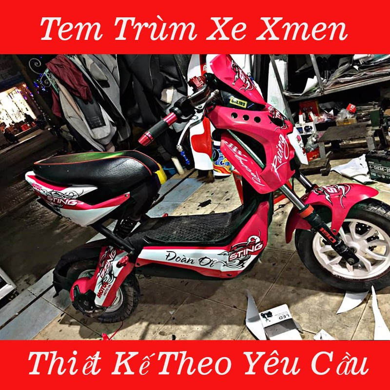 Tem trùm xe điện Xmen hồng trắng sting - Tem trùm dán xe điện Xmen hồng trắng sting - Độ team trùm dán xe máy điện Xmen
