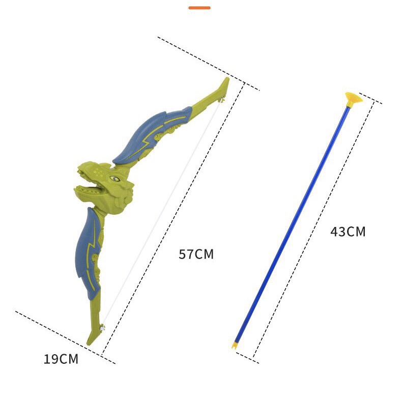 Đồ chơi cung tên hít đầu mẫu Khủng Long loại to dài 57cm màu xanh