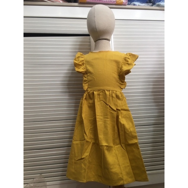 Thanh lý-Váy thô màu vàng tay cánh tiên dành cho bé gái 1 - 6 tuổi