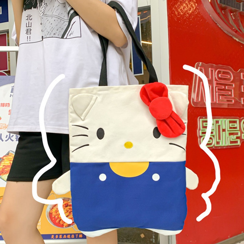 Túi Tote Vải Canvas Kích Thước Lớn In Họa Tiết Hoạt Hình Dễ Thương Cho Nữ