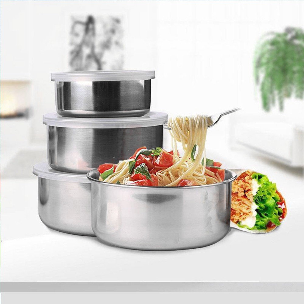 Bộ 10 hộp đựng thực phẩm bằng Inox có năp đậy nhựa tiện lợi và bền