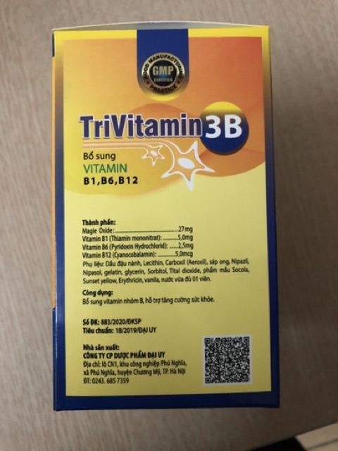 Vitamin tổng hợp 3B (B1-B6-B12) - Bổ sung vitamin nhóm B- viên nang mềm - hộp 100 viên