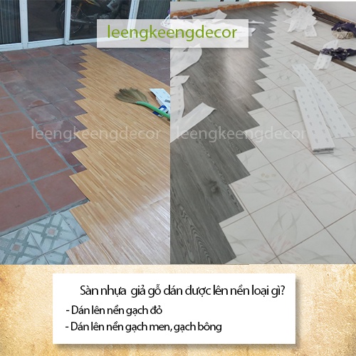Miếng dán nền nhà giả gỗ sẵn keo vân chống trơn trượt hàng loại 1 mã số 17 màu óc chó