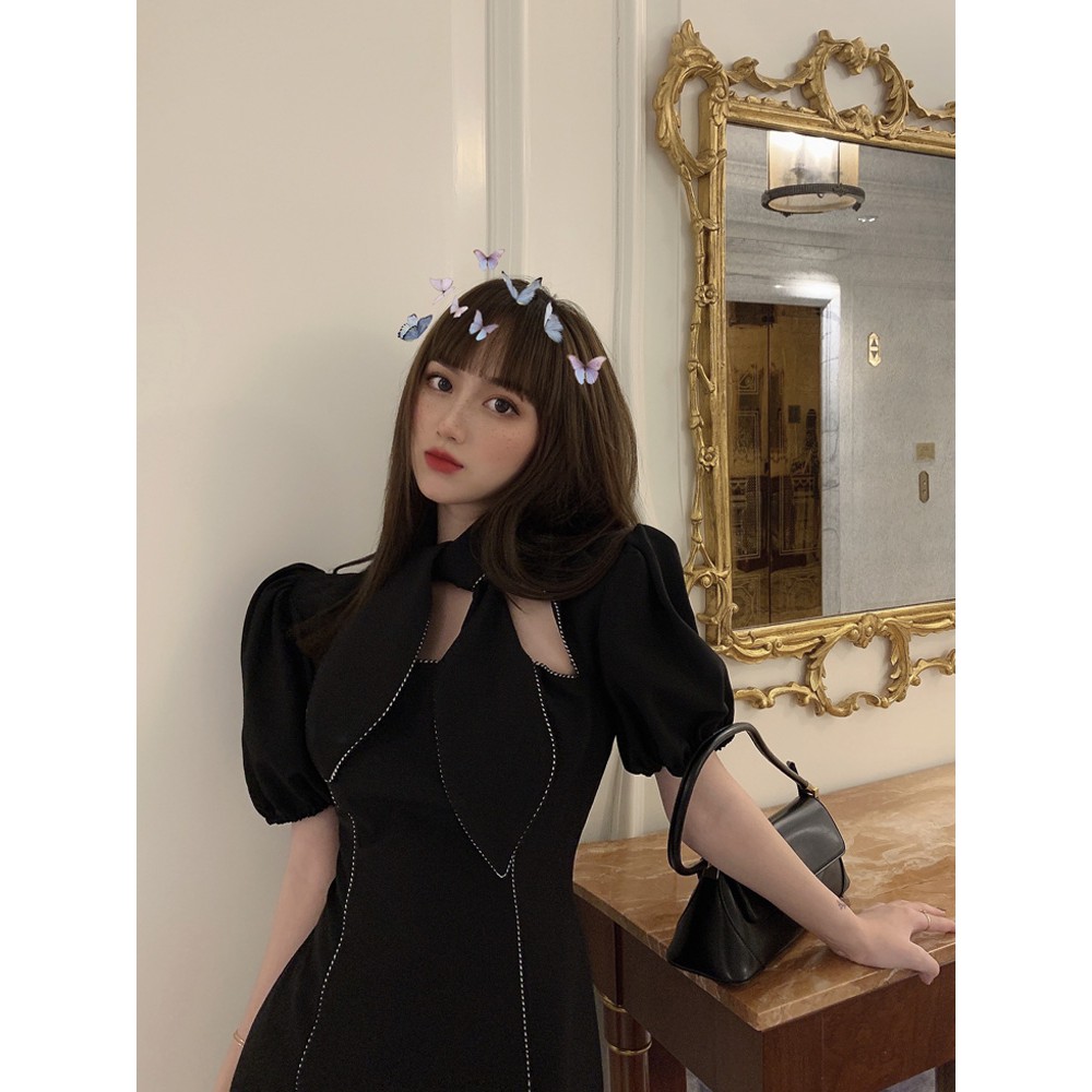 (ORDER) Váy tay bồng thắt nơ cổ style búp bê điệu đà gợi cảm thon eo ôm dáng retro Hàn Quốc sang chảnh (MẪU MỚI 2020)