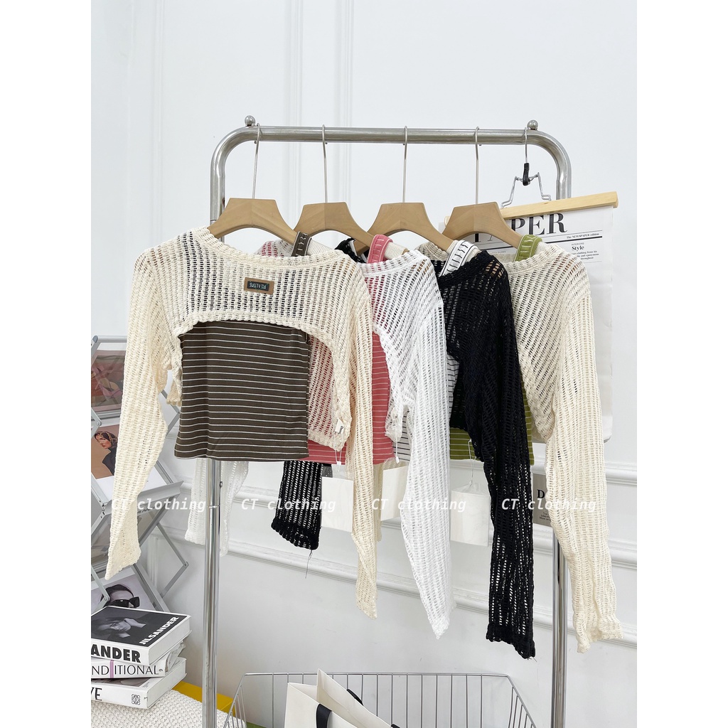 Set len lưới mỏng Thucucstore Set áo khoác cardigan lưới và áo hai dây hàng Quảng Châu loại 1