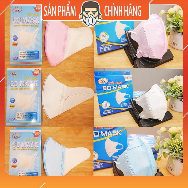 Combo 10c Khẩu Trang Y Tế 5D Mask Nam Anh Famapro, quai vải quai thun