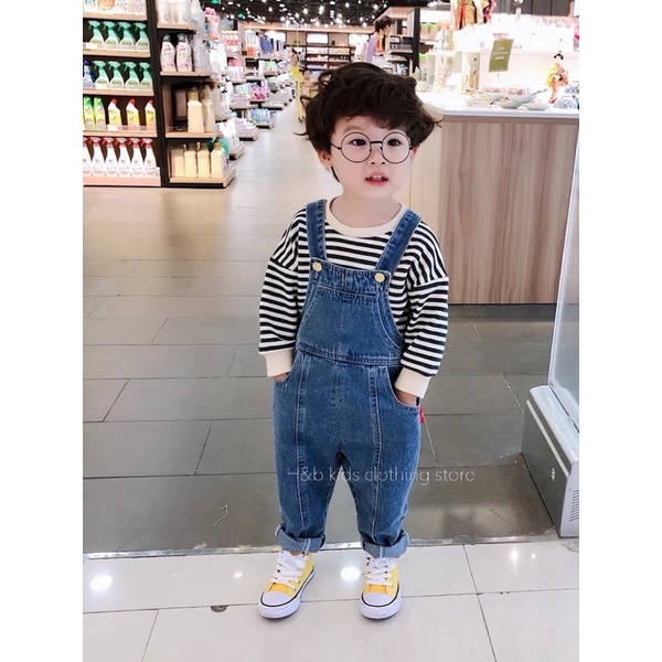 Set yếm jeans dài kèm áo thun cho bé trai/ bé gái
