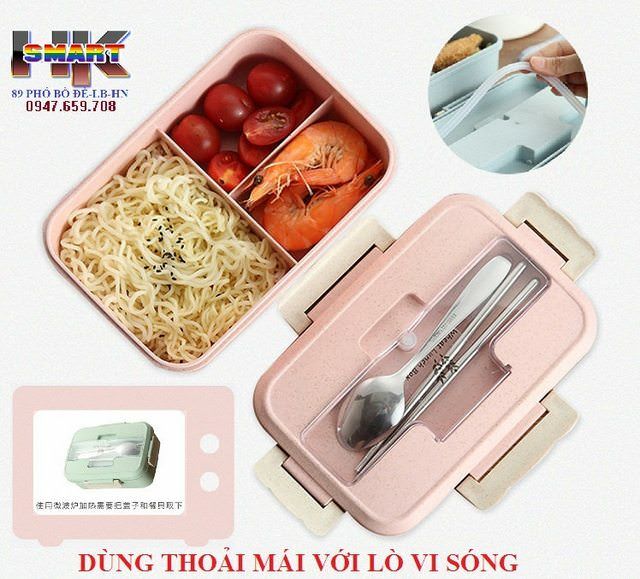 HỘP CƠM LÚA MẠCH 3 NGĂN KÈM ĐŨA VÀ THÌA INOX