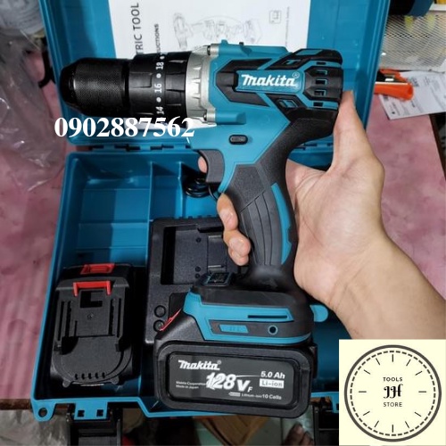 máy khoan pin Makita 128V volt không chổi than có búa 13mm pin 10 cell cao cấp