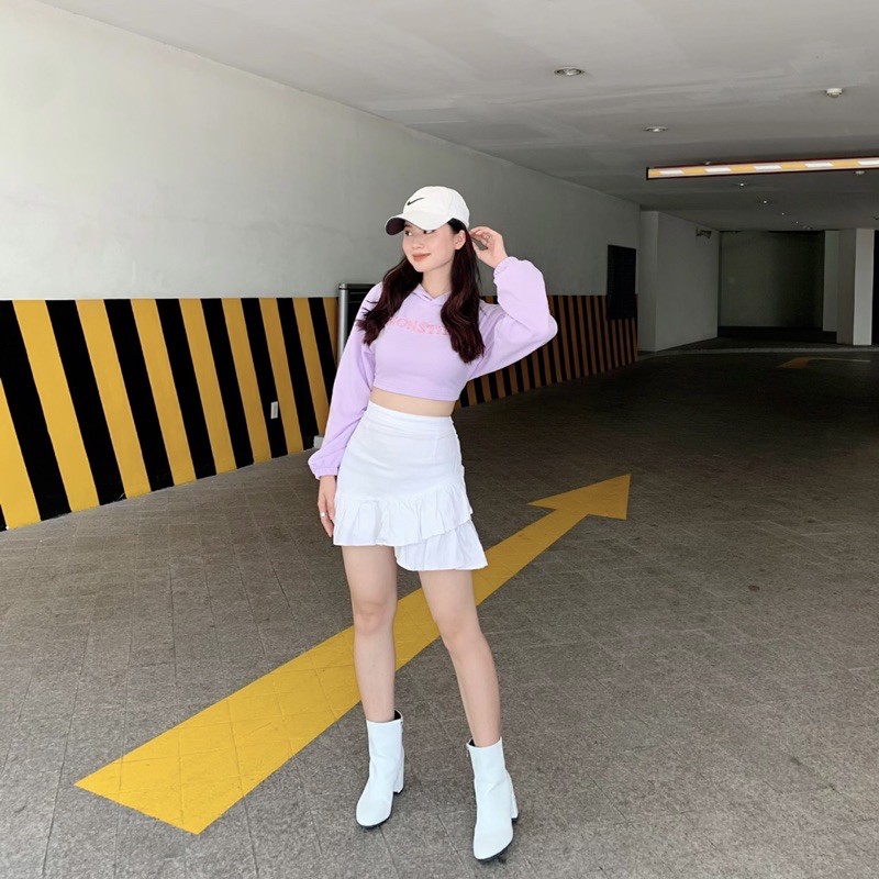 Cropped Hoodie Móntier- Áo Hoodie form croptop màu tím pastel xinh xắn