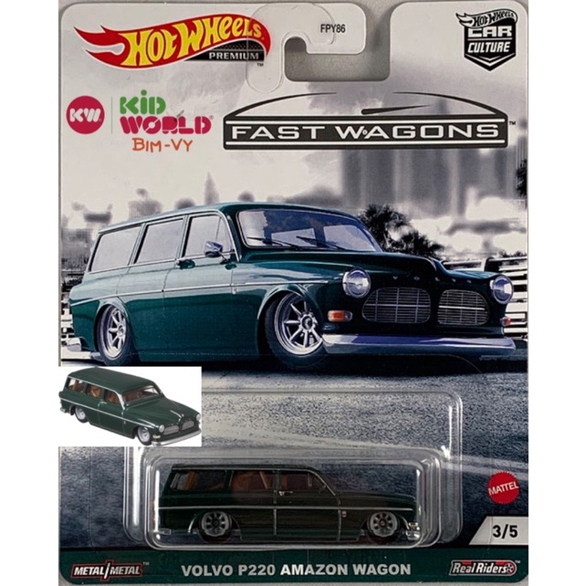 Xe mô hình Hot Wheels Premium Fast Wagon Series Volvo P220 Amazon Wagon GRJ64, bánh cao su.