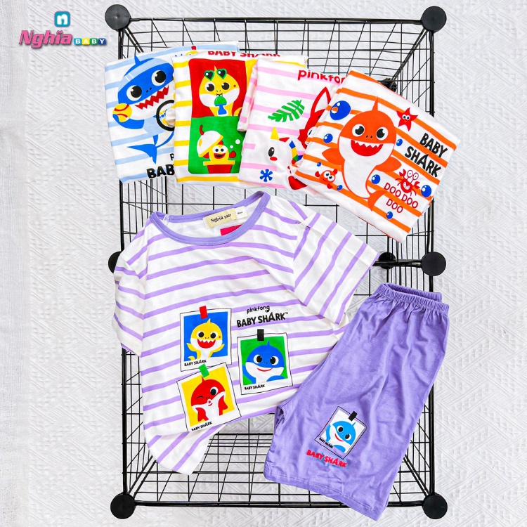 Bộ ngắn tay thun thời trang trẻ em, đồ bộ NGHĨA BABY hình mặt gấu tay ngắn dành cho bé trai bé gái 15-21kg