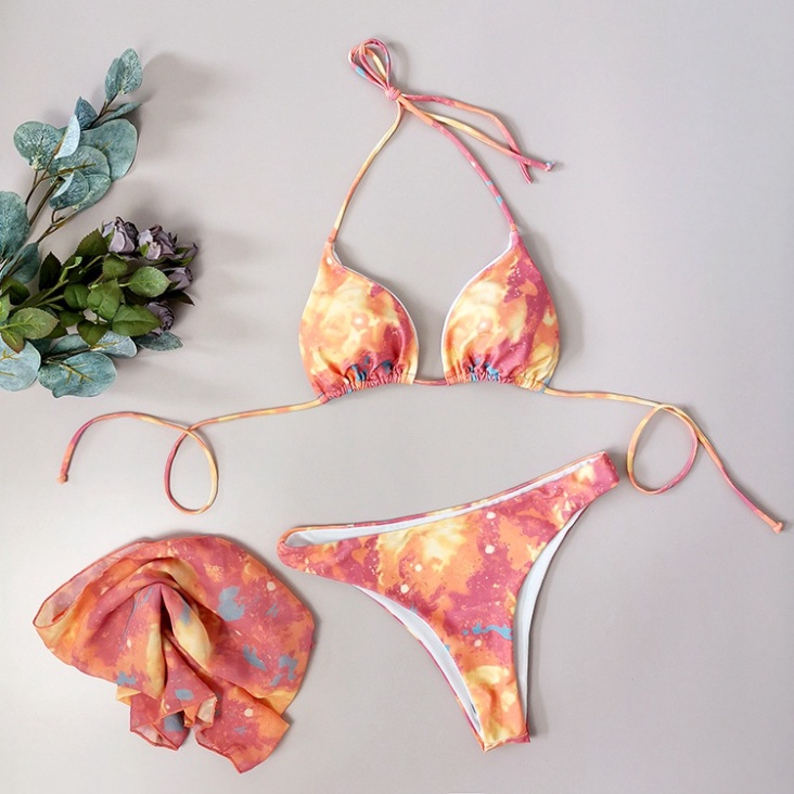 Set 3 món Đồ Bơi nữ LUHAZO kèm khăn choàng Bikini Màu Loang Mẫu Mới 2022 Âu Mỹ kín đáo 2 mảnh sexy kiểu nữ đẹp 21905