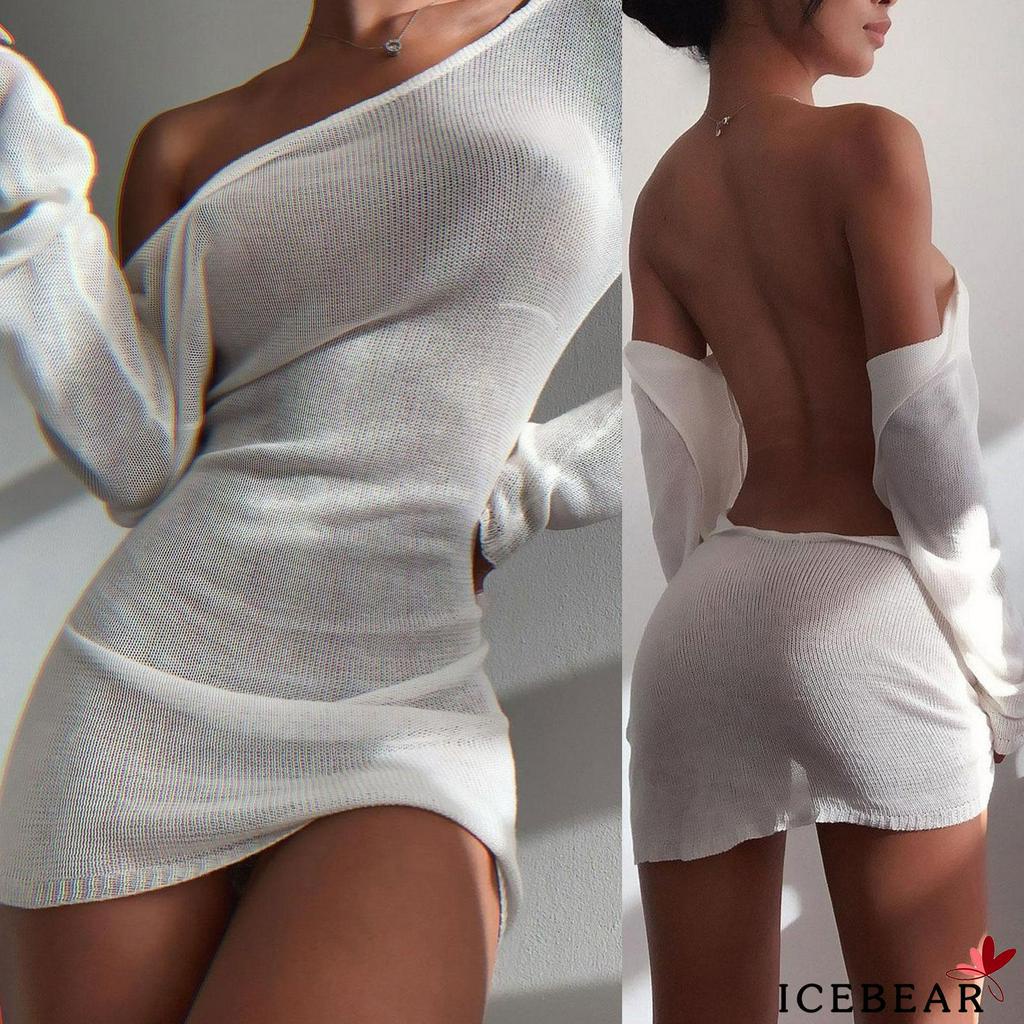 Đầm nữ dài tay cổ tròn hở lưng thời trang