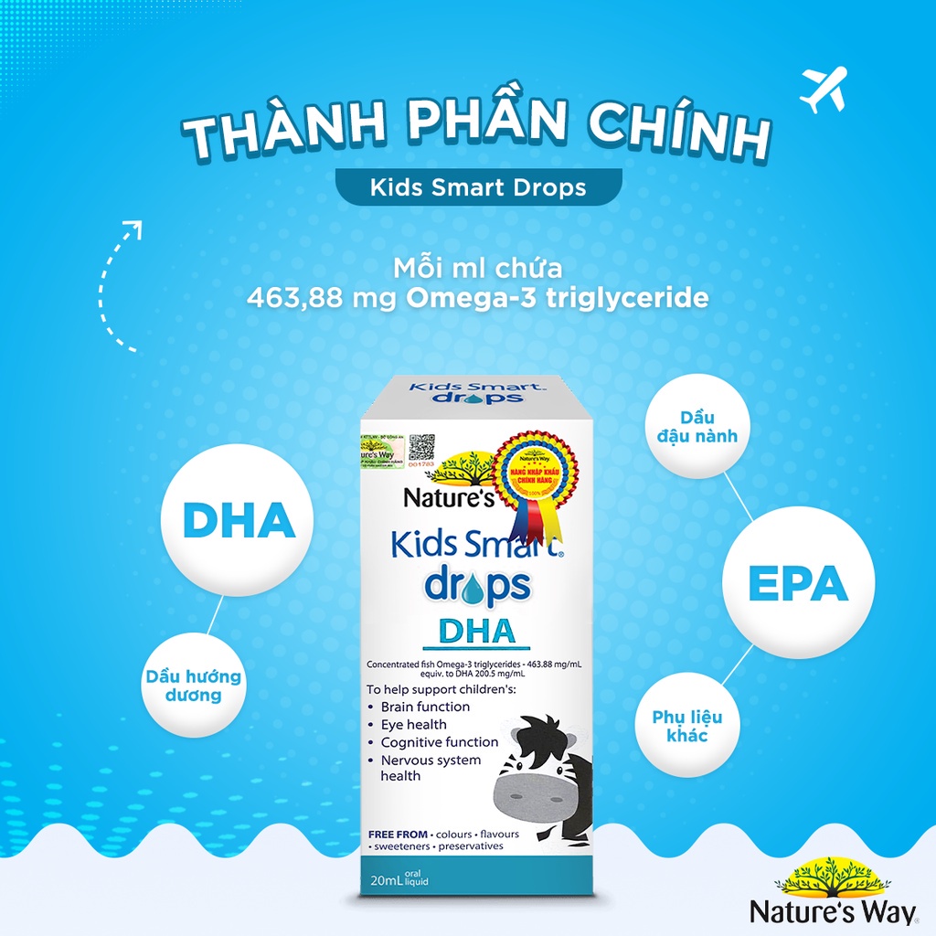 Combo 3 hộp Nature's kids smart drops dha phát triển não bộ trí não toàn diện cho bé.suckhoechomoinha