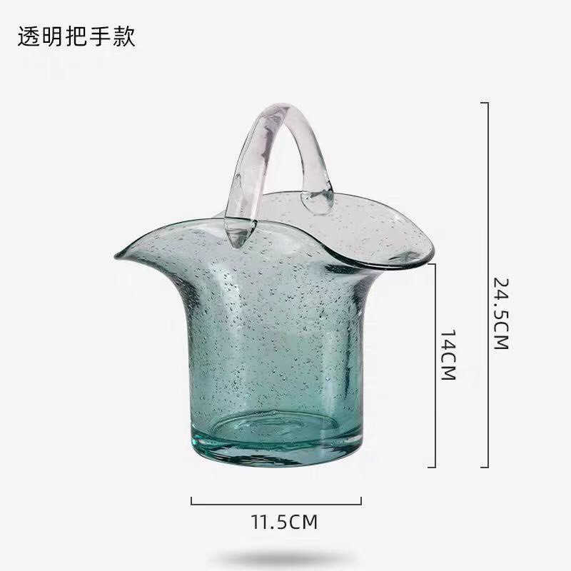 Giỏ Hoa Túi Thủy Tinh Lọ Hoa Thủy Tinh Hình Giỏ Màu Xanh Xinh Xắn