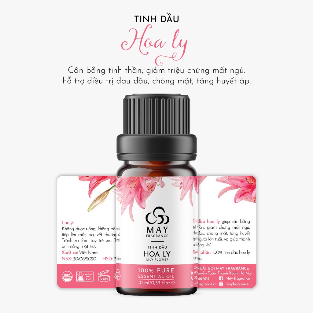 Tinh dầu Hoa ly thiên nhiên thơm phòng May Fragrance | Kiểm nghiệm GC - MS