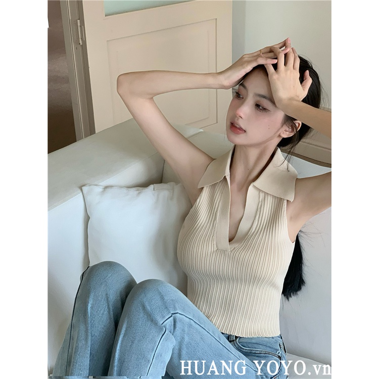 Áo Dệt Kim Sát Nách Cổ Chữ v Thời Trang Mùa Hè Quyến Rũ Cho Nữ