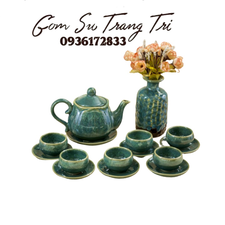 Bộ Ấm Chén Uống Trà ấm Sen Màu CẩmThạch Gốm Bát Tràng Hàng Cao Cấp Sang Trong Lịch Sự, Thích Hợp Để Sử Dụng, Tặng, Biếu