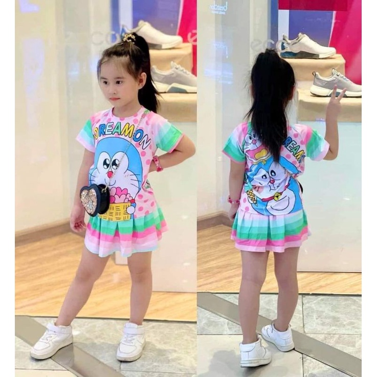 Bộ áo tay ngắn + váy quần thun lạnh 3d hàng shop cho bé gái size đại