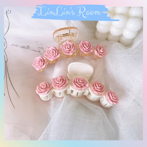 Kẹp tóc càng cua hoa hồng nhí phong cách tiểu thư Hàn Quốc, hàng loại 1 LinLin's Room