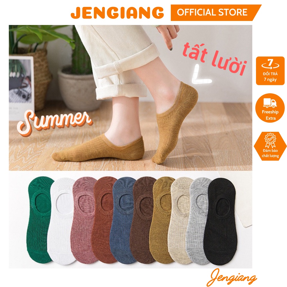 Tất lười cổ ngắn Jengiang mùa hè tiện lợi nhiều màu - Tất thuyền Cotton trơn chống trượt cho nữ