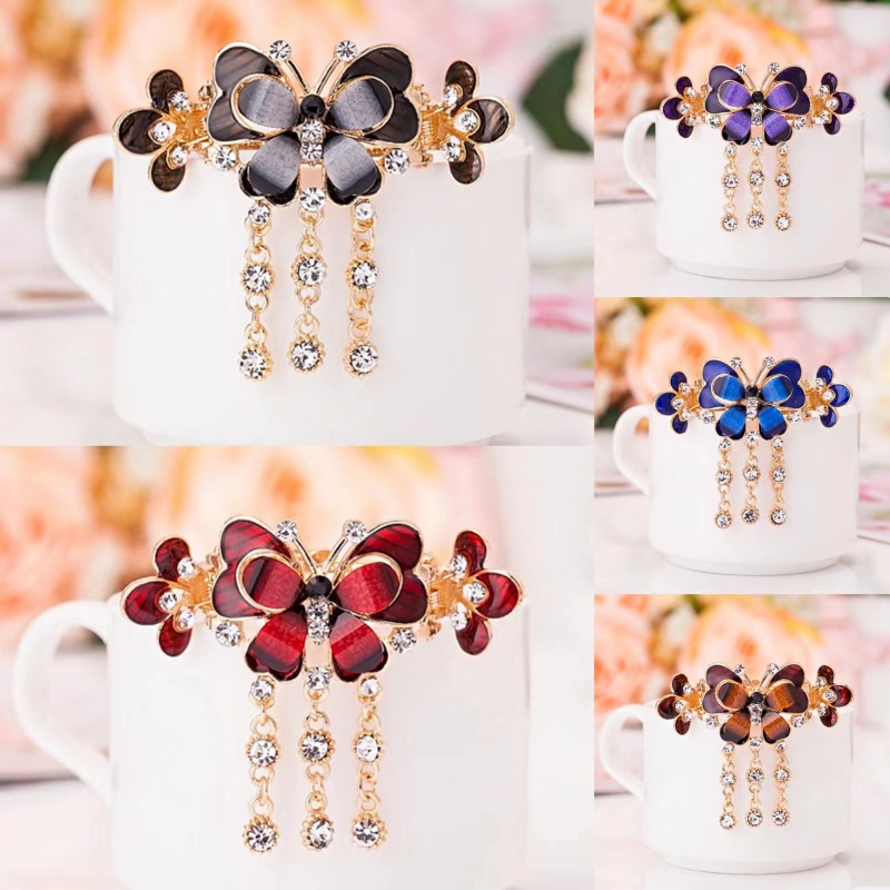 Kẹp Càng Cua Phối Tua Rua Hình Bướm Đính Đá Thanh Lịch Phong Cách Hàn Quốc Cho Nữ