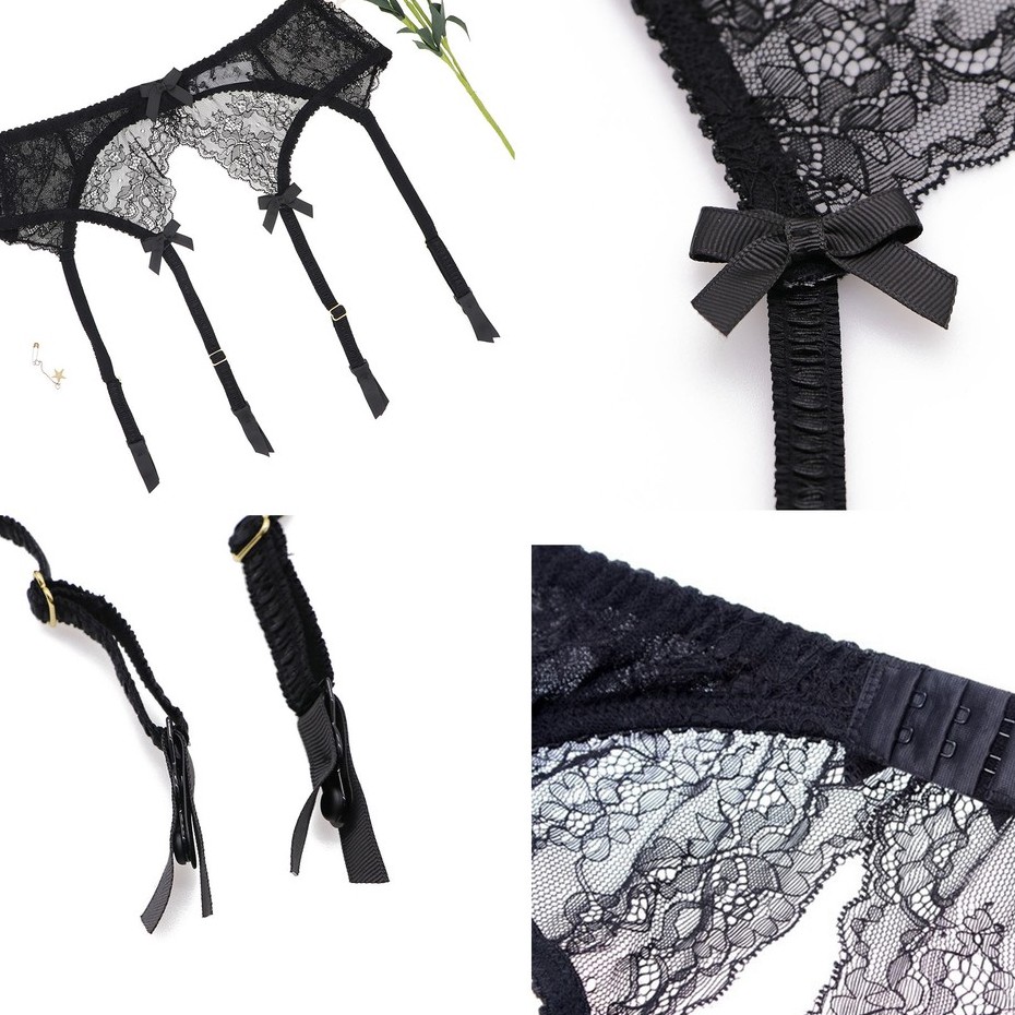 Set đai nịt quần lót và đôi vớ dài VARSBABY vải ren siêu mỏng xuyên thấu quyến rũ thời trang dành cho nữ