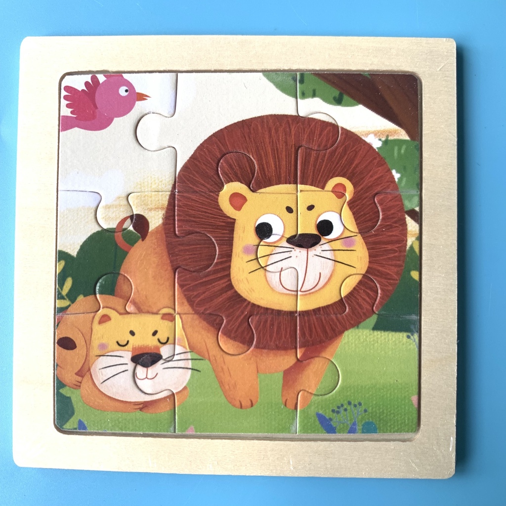 Tranh Xếp Hình 9 Mảnh Chủ Đề Động Vật Trong Rừng Size 11x11cm