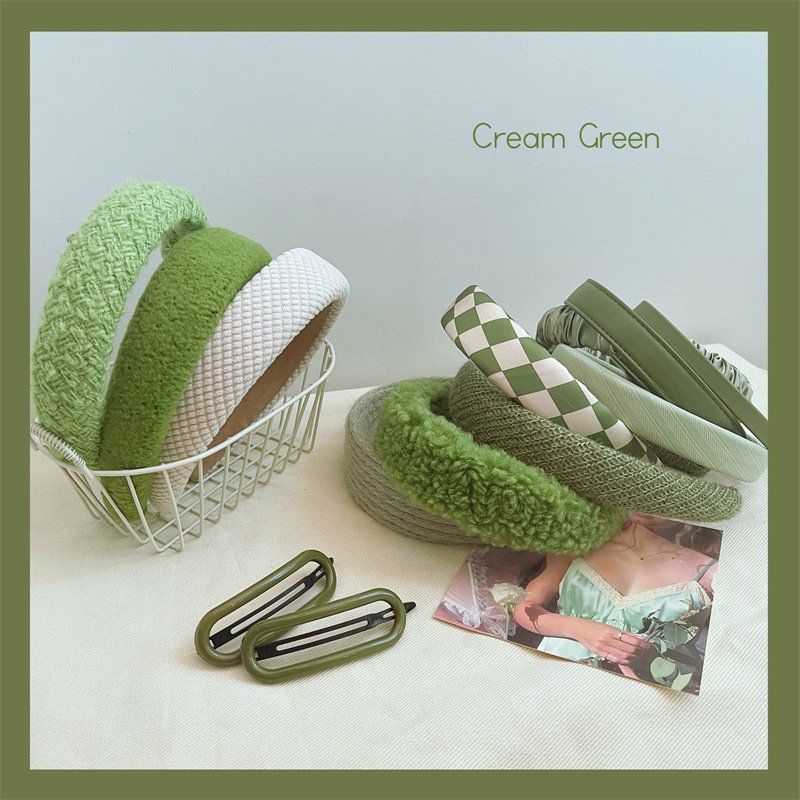 Bờm cài tóc tone màu xanh lá bản to phong cách Hàn Quốc cho nữ YOS