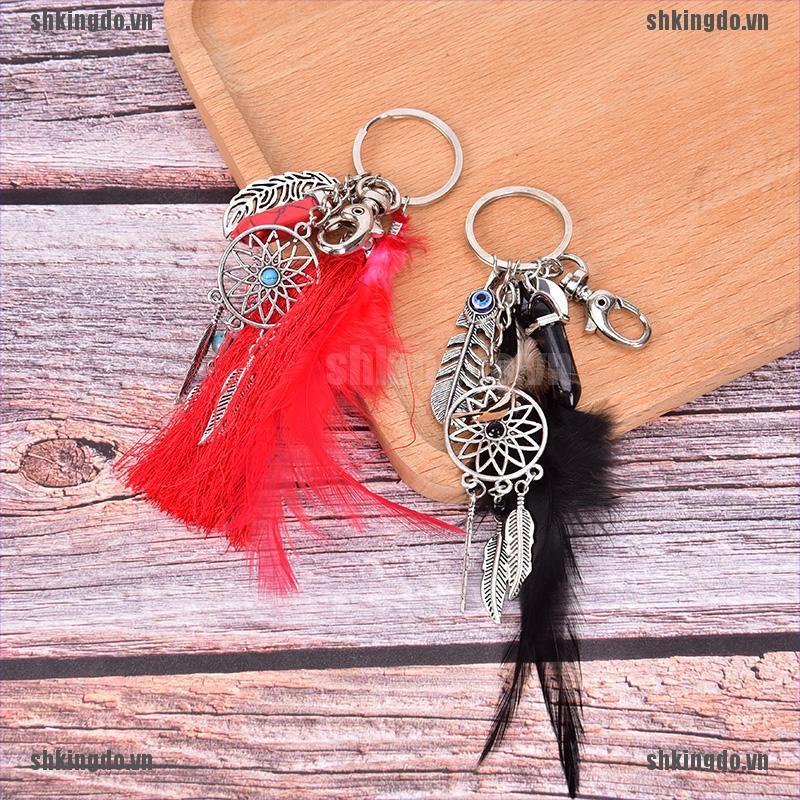 Móc Khóa Hình Dreamcatcher Phối Lông Vũ Cổ Điển