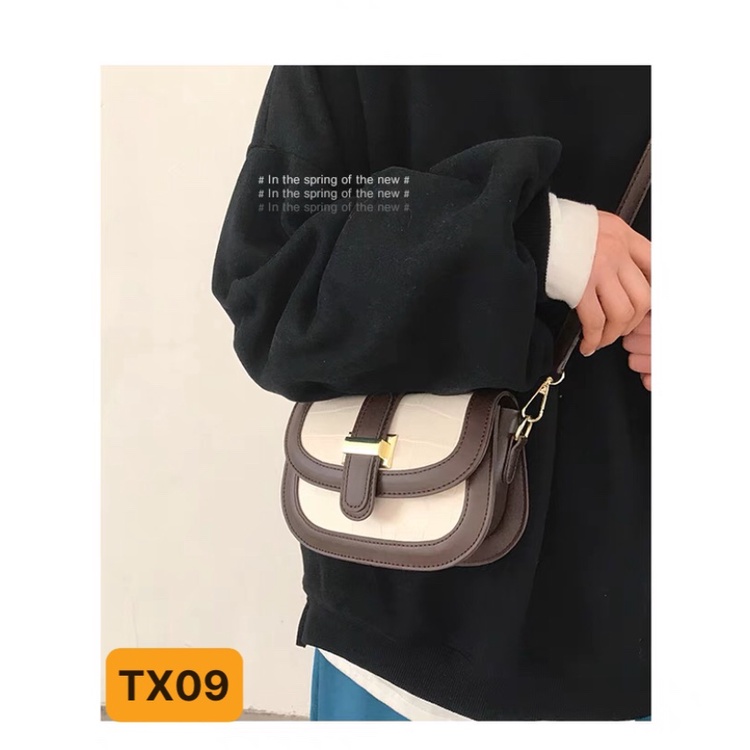 Túi đeo chéo nữ, nắp gập khoá chữ H, da PU, size nhỏ